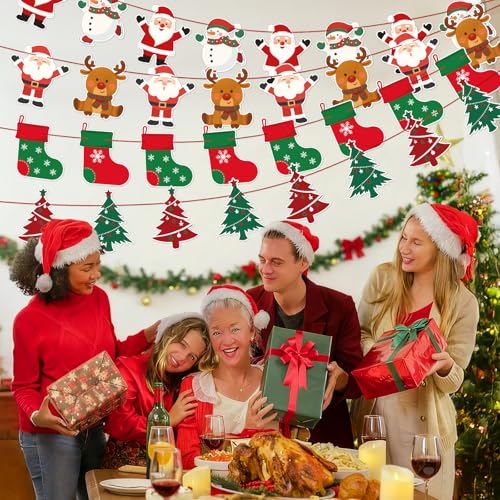 jijAcraft Christmas Banners 4 Pack – Xmas Decorations with Santa, Snowman, Reindeer & Tree Designs, Pre-Assembled Hanging Bunting Garland for Christmas Party, New Year, School, Office, Fireplace by jijAcraft - Image 4