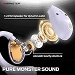 Monster Open Ear AC520 Headphones, Bluetooth 6.0 Wireless Earbuds with Premium Audio, Open Ear Headphones with 24H Playtime, Unique Handbag Design, ENC Clear Call, IPX6 Sweatproof,Purple