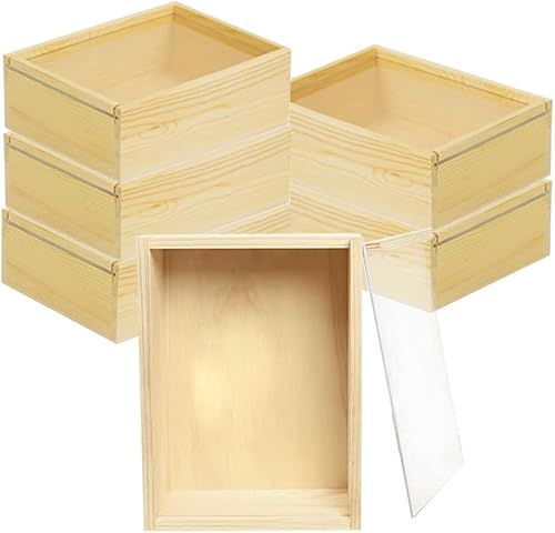 YCOSAN Cajas de madera con tapa deslizante de transparencia, paquete de 6 cajas de madera sin terminar, cajas de madera para manualidades, pequeñas