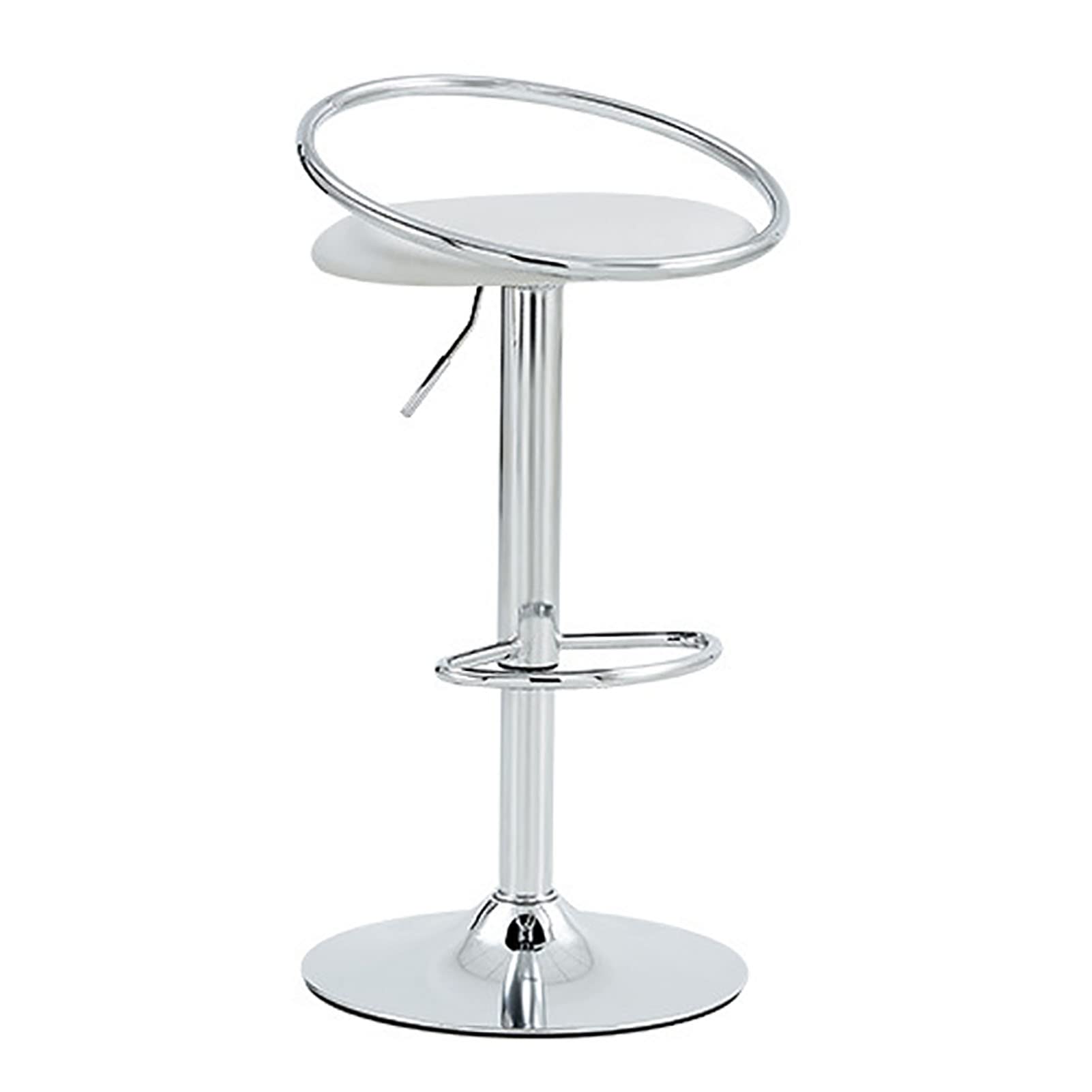 Taburete de Bar Moderno con Giro de 360° - Silla ergonómica de Cuero sintético con reposapiés, Patas de Metal y Respaldo bajo para Cocina, Pub y cafetería - Blanco (41 x 59-80 cm)