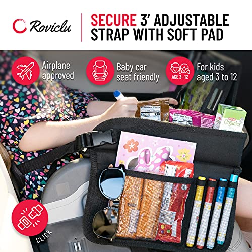 Roviclu Car Seat Travel Tray For Kids - Carseat Trays Accessories, Toddler Activity Table, Lap Desk With Organizer, Road Trip Essentials - Shoulder Strap Pad, Erasable Board, Smartphone/Table Stand. #TOP5