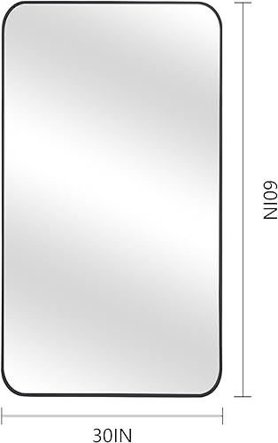 Miniatura 7 de FORBATH Espejo de baño de 30 x 60 pulgadas, espejo de pared rectangular grande, marco de metal negro, espejo de pared de esquina redondeada para
