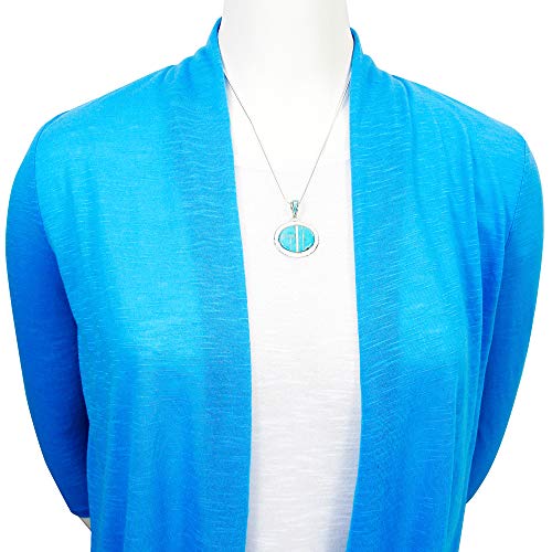 Turquoise Necklace Pendant 925 Sterling Silver Genuine Gemstones (20" Length) (Turquoise w/Silver Dividers) - Image 4