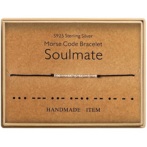 KGBNCIE Regalos inspiradores para mujer, pulseras de código morse, regalos divertidos para mujeres, pulseras con código morse, regalos de amigo, 7 inch, Seda Plata de Ley Plata de, Ágata