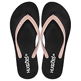 HUGGOES - Ultra Soft Comfortable Natural Rubber Summer Beach Flip Flops For Women, Black - Beige, 4-5