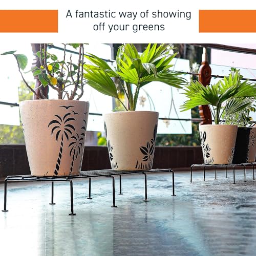 Image of Plant Stands (Set of 4) Plant Rack for Balcony Rust proof Flower Pot Rack for Living Room with 7 Layer Coating (Rectangle Black) Anti-Rust iron Planter Stand | Set of 4 | Rectangular | 120Kg Load Capacity | Galvanized Metal Planter / Pot Rack