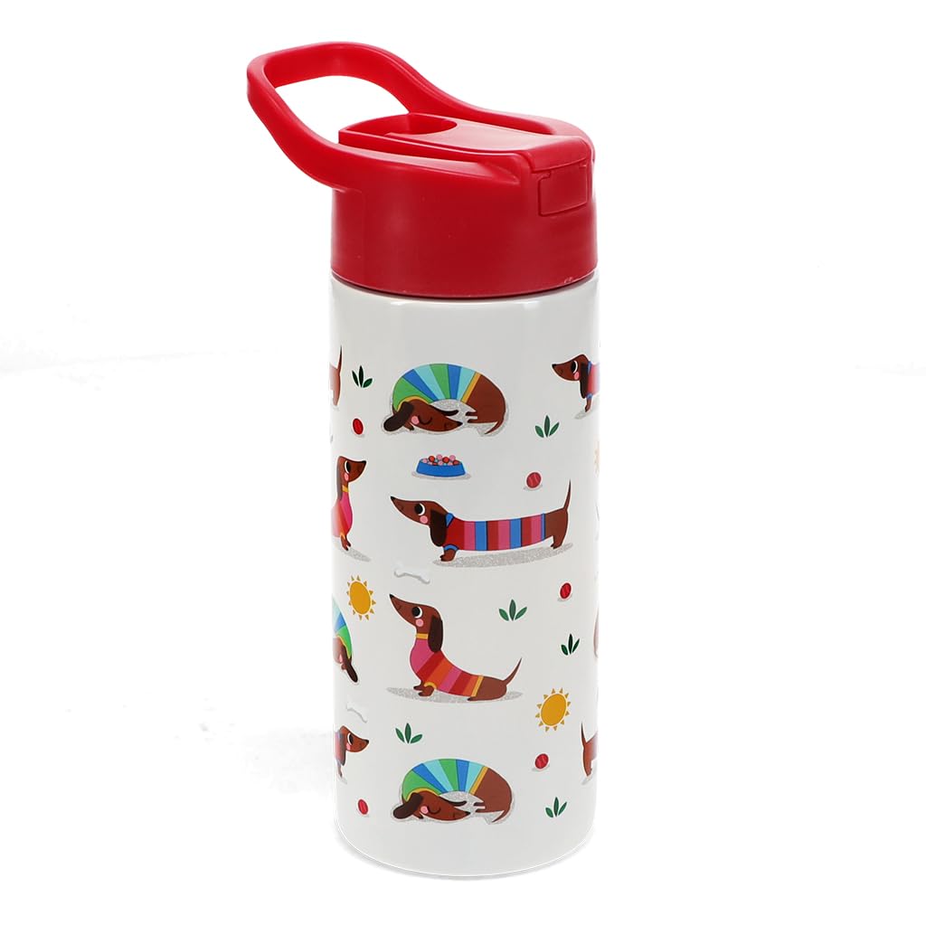 Rex London Stainless Steel Bottle With Push Button Lid 500Ml - Sunny Sausage Dog