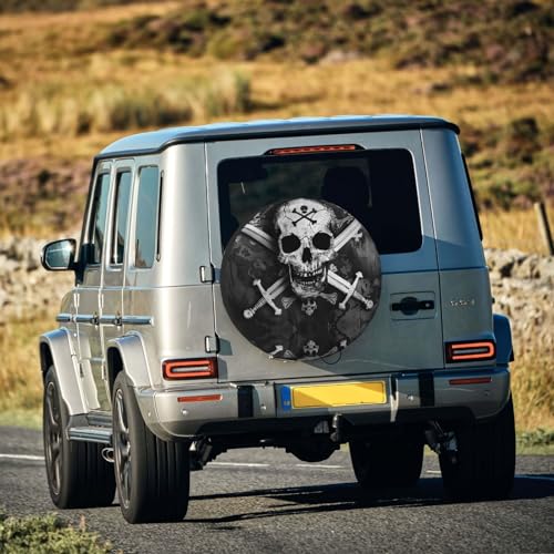 Image of Spare Tire Cover, Skull Pirates Universal Tire Wheel Protectors for Rv Camper Jeep Travel Trailer SUV Truck, Weatherproof, 17 Inch