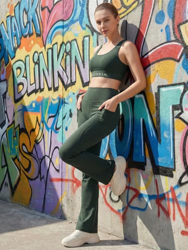 Image of BLINKIN Flared Gym Pants for Women's Workout - The Ultimate Yoga Pants | Workout Lowers | Gym Track Pants for Women with Side Pockets (2049)