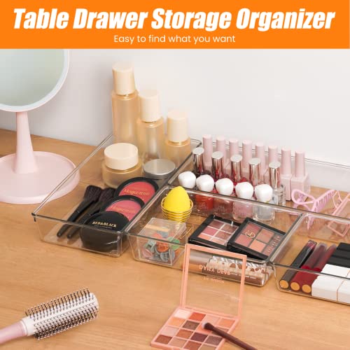 Image of 12 Pack Clear Plastic Drawer Organizer Set, Acrylic Non Slip Non Cracking Kitchen Drawer Storage Tray Large Size Divider, Multifunctional Storage for Cosmetics, Bathroom, Tools, Kitchen and Office