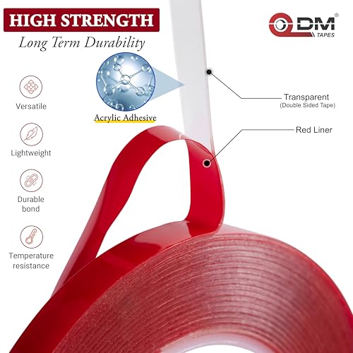 Image of DM TAPES Double-Sided Acrylic Tape Clear - 10mm x 7m for Strong Adhesion and Versatile Use | Strong Bonding Tape for Plastic, Metal, Interior, Glass,Wooden & Exterior Use, Multiple Surface (Pack of 5)