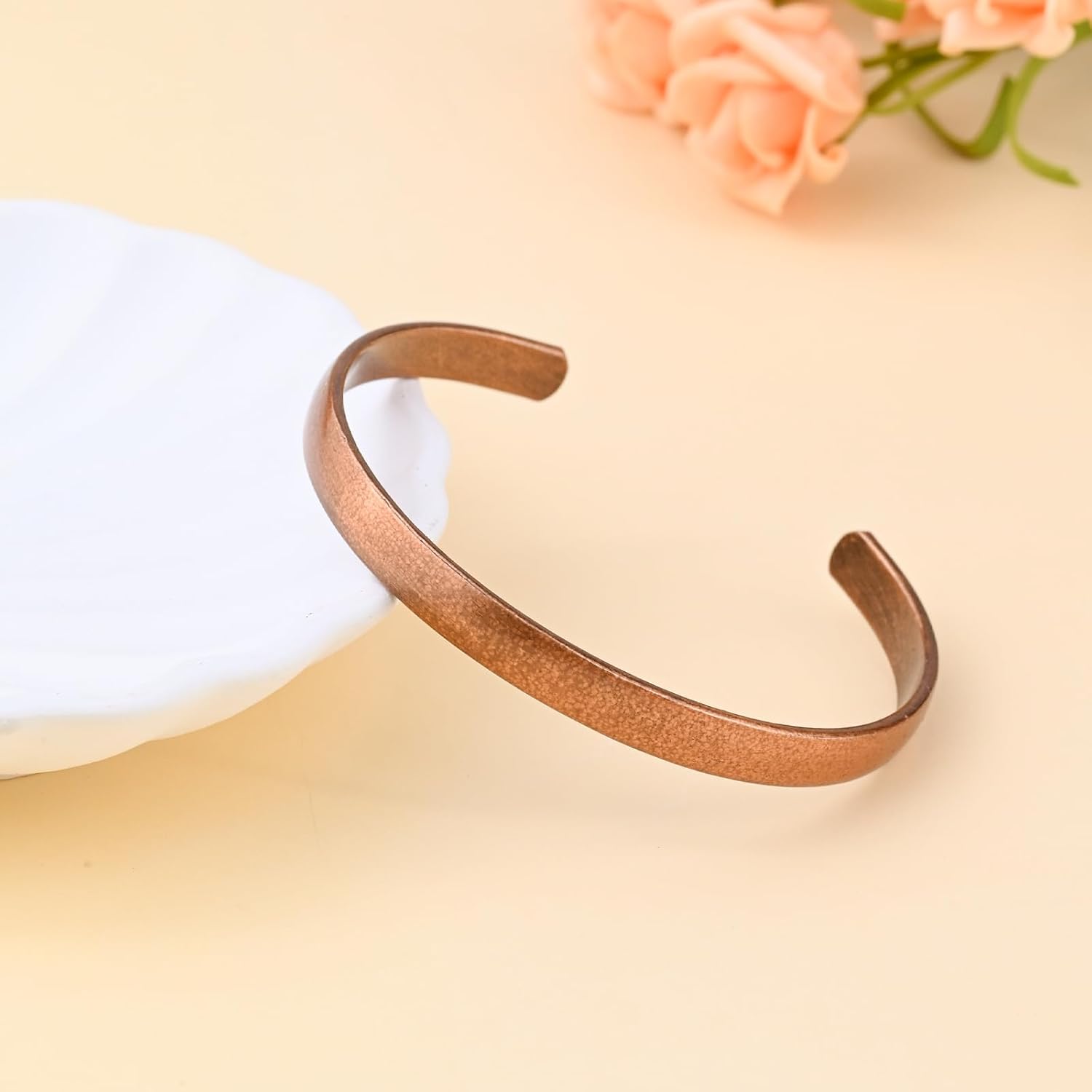 Pure Copper Bracelet for Men & Women, Handmade Wide Plain Adjustable Open Cuff Bangles, Vintage Creative Jewelry Accessories, Simple Uncoated Timeless Tibetan Accessory Gifts - Image 3