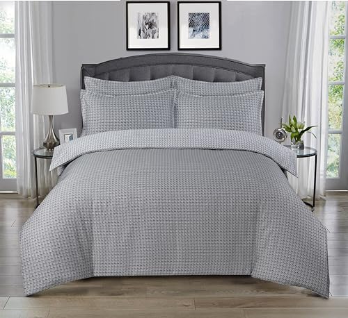 Majestic Giftware Madison Linen 6-Piece King Size Bedding Set (BL102-K-2) | Cambridge - Gray 300 Thread Count Cotton Sateen | 1 Fitted Sheet, 1 Duvet, 4 Pillowcases | Soft & Luxurious
