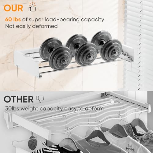 Wall Mounted Drying Rack, Laundry Clothes Drying Rack Foldable, Collapsible Hanger Clothing Wall Mount with 2 Towel Handles and Wall Template for Indoor Outdoor Hanging Clothes, 5 Rods, 31.5 Inch