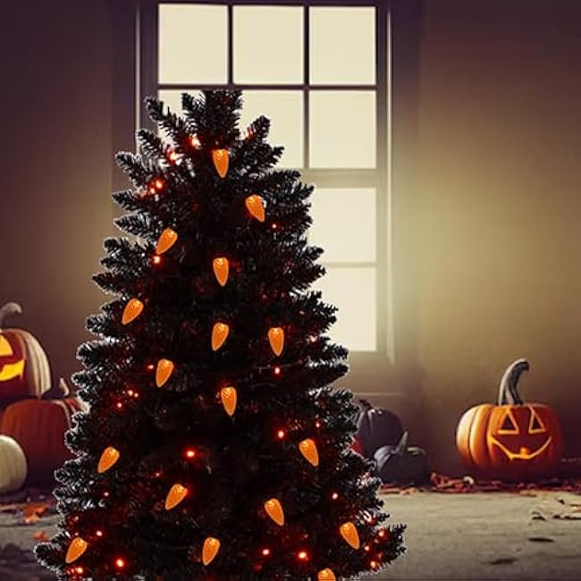 Orange C3 Halloween String Lights 50LED Strawberry 18ft Waterproof Black Wire Lights for Outdoor Indoor Garden Yard Home Halloween Party Decoration(Orange)