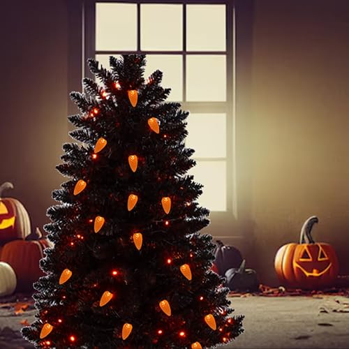 Image of Orange C6 Halloween String Lights 50LED Strawberry 18ft Waterproof Black Wire Lights for Outdoor Indoor Garden Yard Home Halloween Party Decoration(Orange)