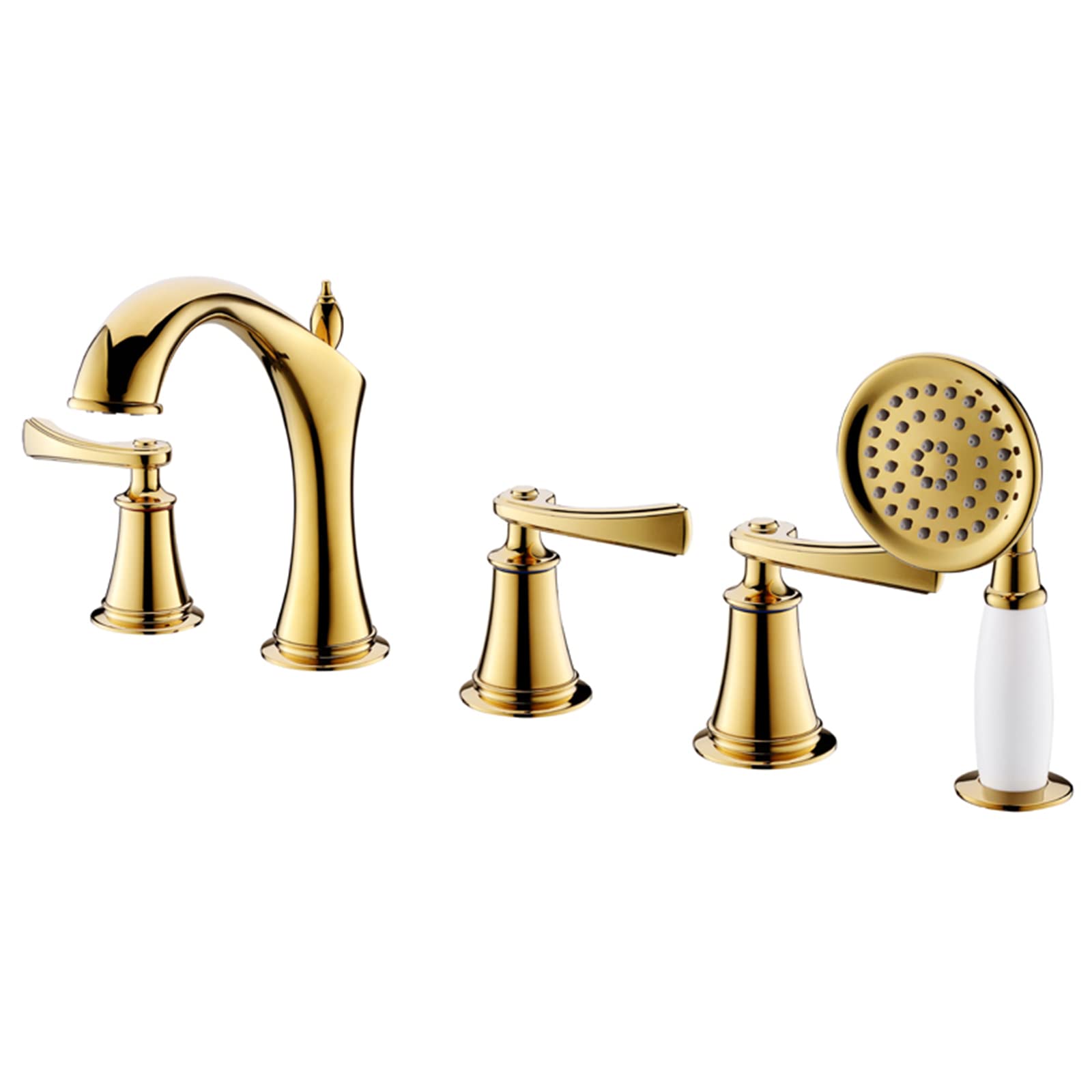 CWCQGH Bath Faucet Titanium Gold Bath Faucet 5 Holes Bath Mixer with Handheld Shower Set, Bath Filler Hot and Cold Water Bathtub Faucet Brass Bath Taps