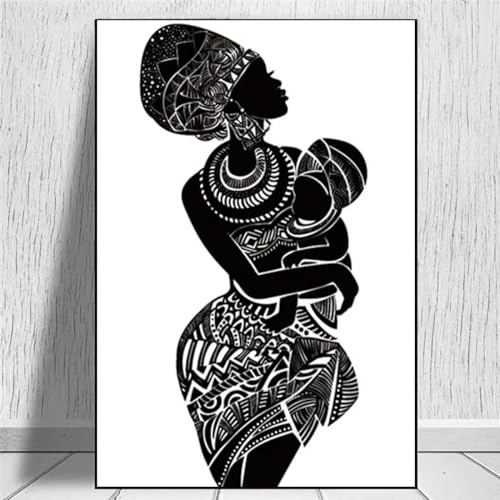 Peinture femme africaine et bébé pour sublimer le mur de votre chambre à coucher contemporaine
