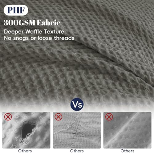 Image of PHF Waffle Weave Duvet Cover Set Queen Size, No Snagging Ultra Soft Luxury Textured Breathable Comforter Cover for All Season 3pcs, Durable Bedding Duvet Set with 2 Pillow Shams, 90 inchx90 inch, Grey