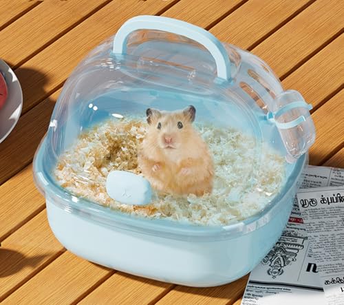 Small Animal Carrier Cage with Water Bottle, Portable Hamster Travel Carrier Carry Case for Small Pets, Gerbils, Mice, Dwarf Hamster (Blue)