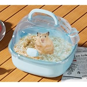 Small Animal Carrier Cage with Water Bottle, Portable Hamster Travel Carrier Carry Case for Small Pets, Gerbils, Mice, Dwarf Hamster (Blue)