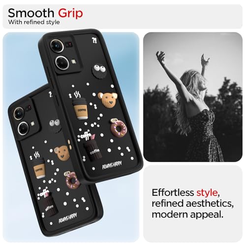 Image of Pikkme Back Cover for Oppo F21 Pro 4G | Cute Fun Cartoon 3D Bear Silicone Full Body Protection Bumper Case (Black)