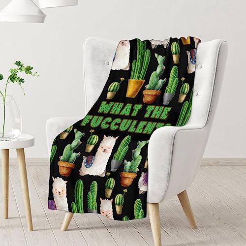 Cactus Throw Blanket - Soft, Fuzzy & Warm - 60x80 Inches Flannel Blankets for Bed, Couch - Black Aesthetic Throws Gift for Adults