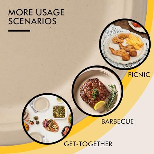 Image of RACETOP Compostable Paper Plates 10 Inch [150 Pack] | Unbleached Brown, Disposable Biodegradable Heavy Duty Paper Plates, Made of Natural Sugarcane Fibers, Round
