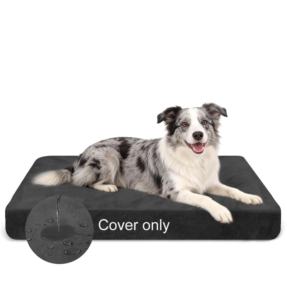 DUJUIKE 100% Copriletto Impermeabile per Cani, coprimaterasso in Velluto per Cani, copriletto in Morbida Peluche, copriletto di Lavabile e Rimovibile per Animali Domestici, con Elastico (Nero,XL)