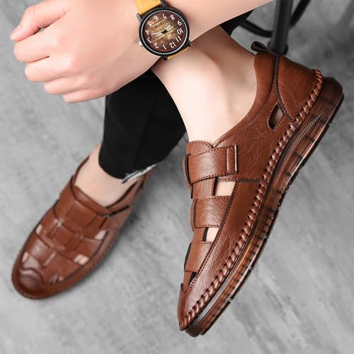Men's Genuine Leather Sandals, Breathable Hollow Design, Soft Bottom Comfort, Black and Brown4