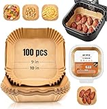 Roe Tenpo Backpapier für Heißluftfritteuse, 100 Stück, 23 cm, Quadrat Airfryer Backpapier, Antihaftbeschichtet, Lebensmittelqualität, Airfryer Zubehör für Backen, Braten, Mikrowelle