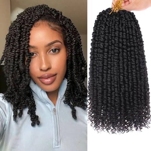 Samtress 14 Inch Passion Twist Crochet Hair 8 Packs Natural Black Pre-twisted Water Wave Crochet Twist Hair Synthetic Pre Looped Bohemian Curly Hair Extensions for Women (#1B)