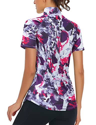 Zamowoty Womens Polo Shirts, Ladies Golf Apparel Tennis Workout Shirt Short Sleeve Performance Athleisure Wear Basic V Neck Summer Jumping Jogging Clothes,Tie Dye,Large #TOP1