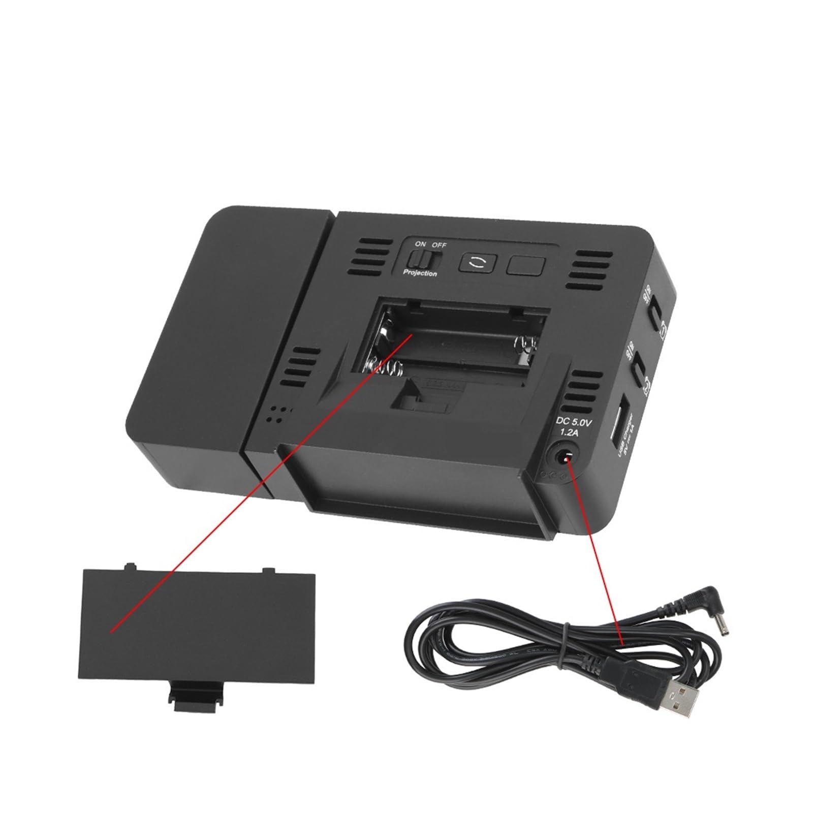 Table De Bureau Horloge LED Projection Réveil Température Intérieure Humidité Multifonction Numérique Date Snooze Fonction Projection Claire(Type A Black)