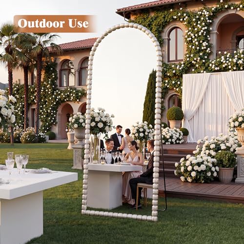 Image of Vintage Full Length Mirror with Stand, 71x28 Inch Arched Beaded Full Body Mirrors, Large Floor Mirror Standing Mirror Full Length Wall Mounted Decor for Bedroom Living Room Cloakroom, PU Frame, Silver