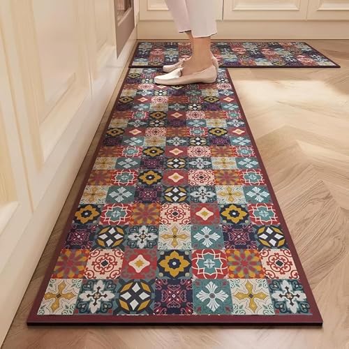 Image of proxin Kitchen Rugs and Mats Non Skid Washable Set of 2, Cushioned Kitchen Rugs & Mats Waterproof Comfort Standing Mat Runner for Kitchen,Home Office,Sink,Laundry (Colour 7)