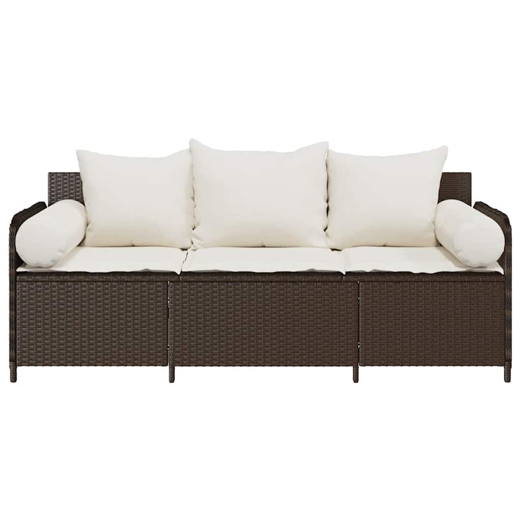 vidaXL Sofá de jardín con Cojines 3 plazas ratán sintético marrón, sofá de Exterior, Muebles de jardín, Muebles de Patio, Asientos de jardín