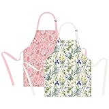 DEABOLAR 2 Pieces Aprons for Women with Pockets Adjustable Kitchen Floral Aprons for Kitchen, Cookin