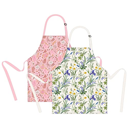 Deabolar 2 Pieces Aprons For Women With Pockets Adjustable Kitchen Floral Aprons For Kitchen, Cooking, Bbq & Baking #TOP4