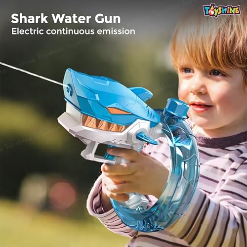 Image of Toyshine Shark Shape Automatic Electric Water Gun Toy | Continuous Spray Rechargeable Water Squirt Gun with Leak-Proof Tank | Summer & Holi Festival & Outdoor Water Play for 4+ Kids - Blue