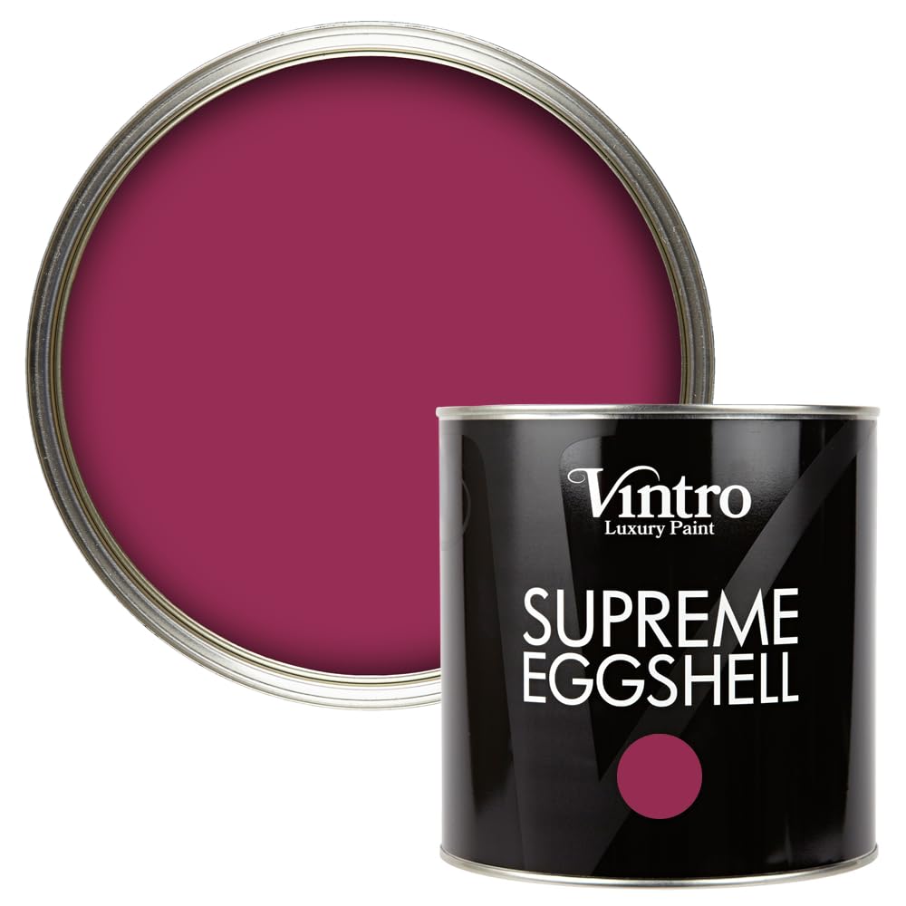 Vintro Paint | Eggshell Paint | for Walls | Wood | Trim | Satin Furniture Paint | Interior & Exterior Use. (Magenta - Rosy Raven, 2.5 Litres)