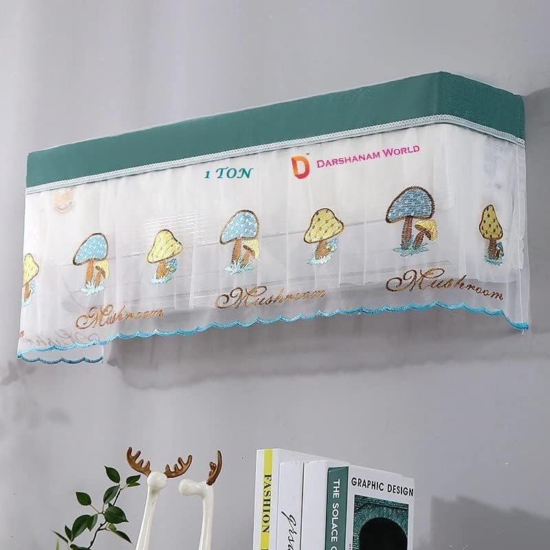 DARSHANAM WORLD Premium Work Indoor AC Dust Protection Cover Designer Summer Ac Cover for 1 Ton (34 X 12 X 9 inch ) (GREEN MASHROOM 1)