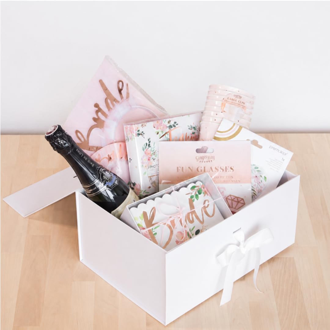 Braut Geschenk Hochzeit – Bride to Be Geschenkbox mit Brautschärpe, Schleier Haarreif, Fotoalbum, Partybrille, Sekt, Partybechern & Folienballon – JGA Deko, Hochzeitsgeschenk
