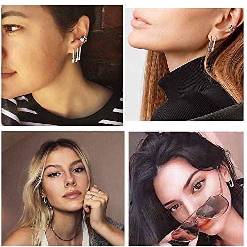 CZ Safety Pin Cartilage Huggie Hoop Earrings for Women Girls Dainty Cubic Zirconia Dangle Drop Hypoallergenic Stud Post Pave Crystal Fashion Hoops Jewelry Gold Plated4