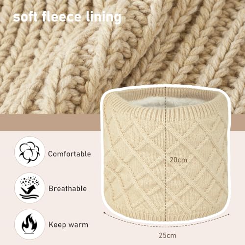 Bseical Mütze Schal Handschuhe Set Damen Winter Warme Wintermütze mit Bommel & Weiches Fleecefutter, Loop Schal Schlauchschal Winterschal Winterhandschuhe für Weihnachten Geschenk für Frauen 3in1 Set