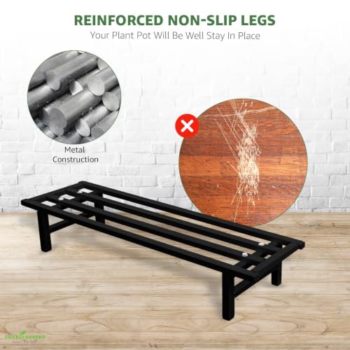 Image of Anandi Greens Black Heavy Duty Metal Plant Stand for Outdoor Balcony Indoor Living Room and Garden Iron Flower Pot Stand for Plants Rust Resistant Plant Pot Holder Rack for Grow Bags, Planters and Pots Supports Up to 100 kg 76.2 x 20.32 x 17.78 cm