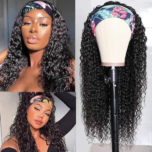 Image of XSY 30 Inch Headband Wig Human Hair Deep Wave Glueless None Lace Front Wigs for Black Women 150% Density Curly Long Headband Wig Natural Color