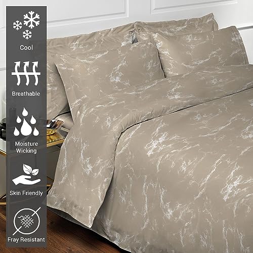 Pizuna Cotton Marble Taupe Printed Duvet Cover Set Super King 260x220 - Image 2