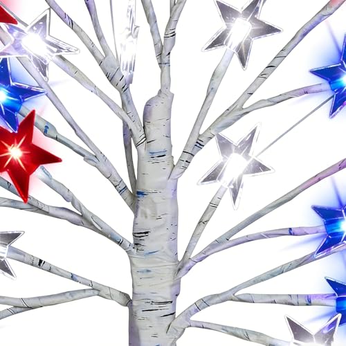Sapin de table LED étoilé rouge blanc bleu à branches ajustables - 7
