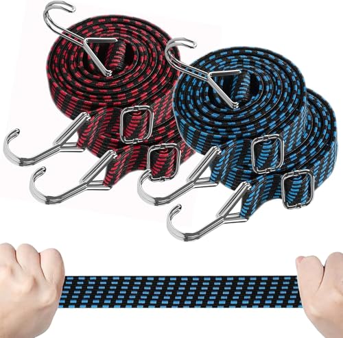 SoeUyd 4 Pezzi Corde Elastiche con Gancio, Elasticizzato con Ganci, Cinghie Elastiche Extra Forte con Ganci per Il Trasporto, Il Fissaggio di Merci Su Trolley Portabagagli Biciclette Moto